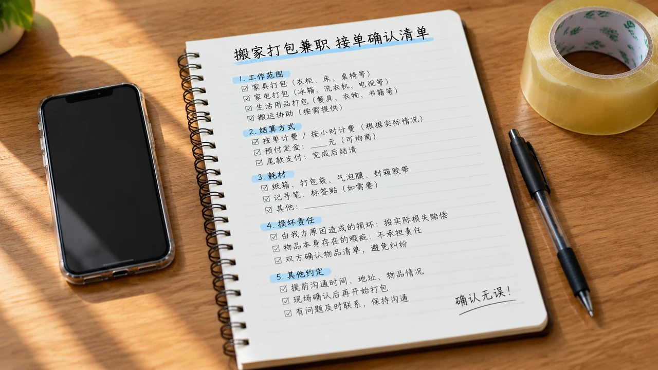 搬家打包兼职接单确认清单